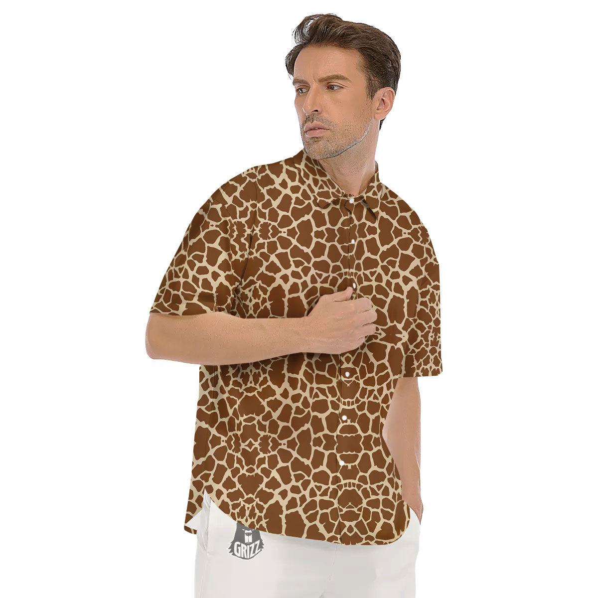 Giraffe Brown Print Pattern Men's Short Sleeve Shirts-grizzshop