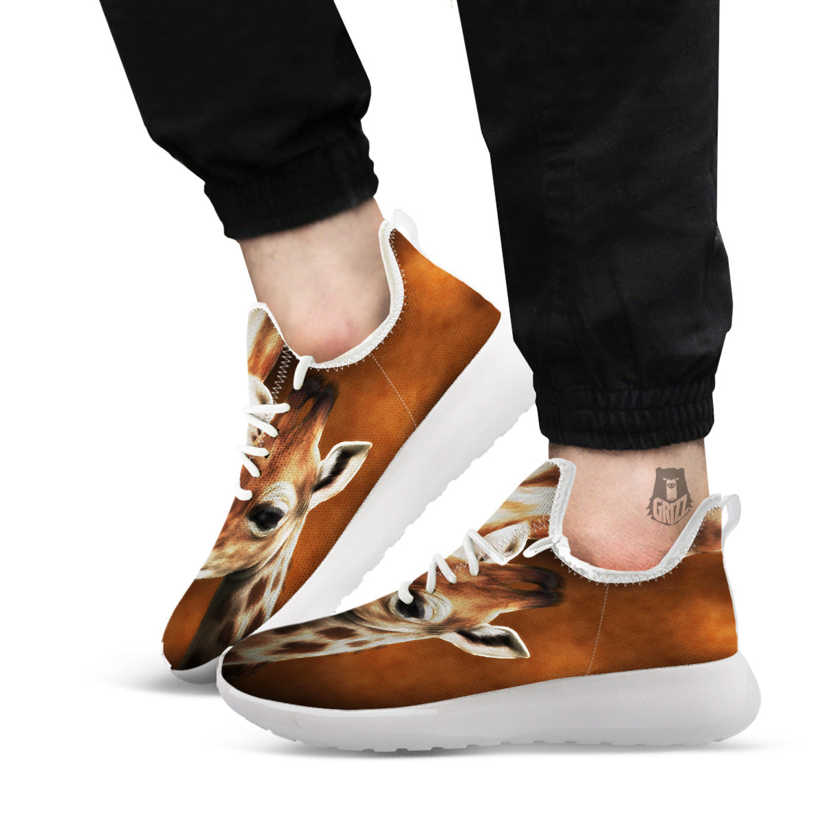 Giraffe Brown Print White Athletic Shoes-grizzshop