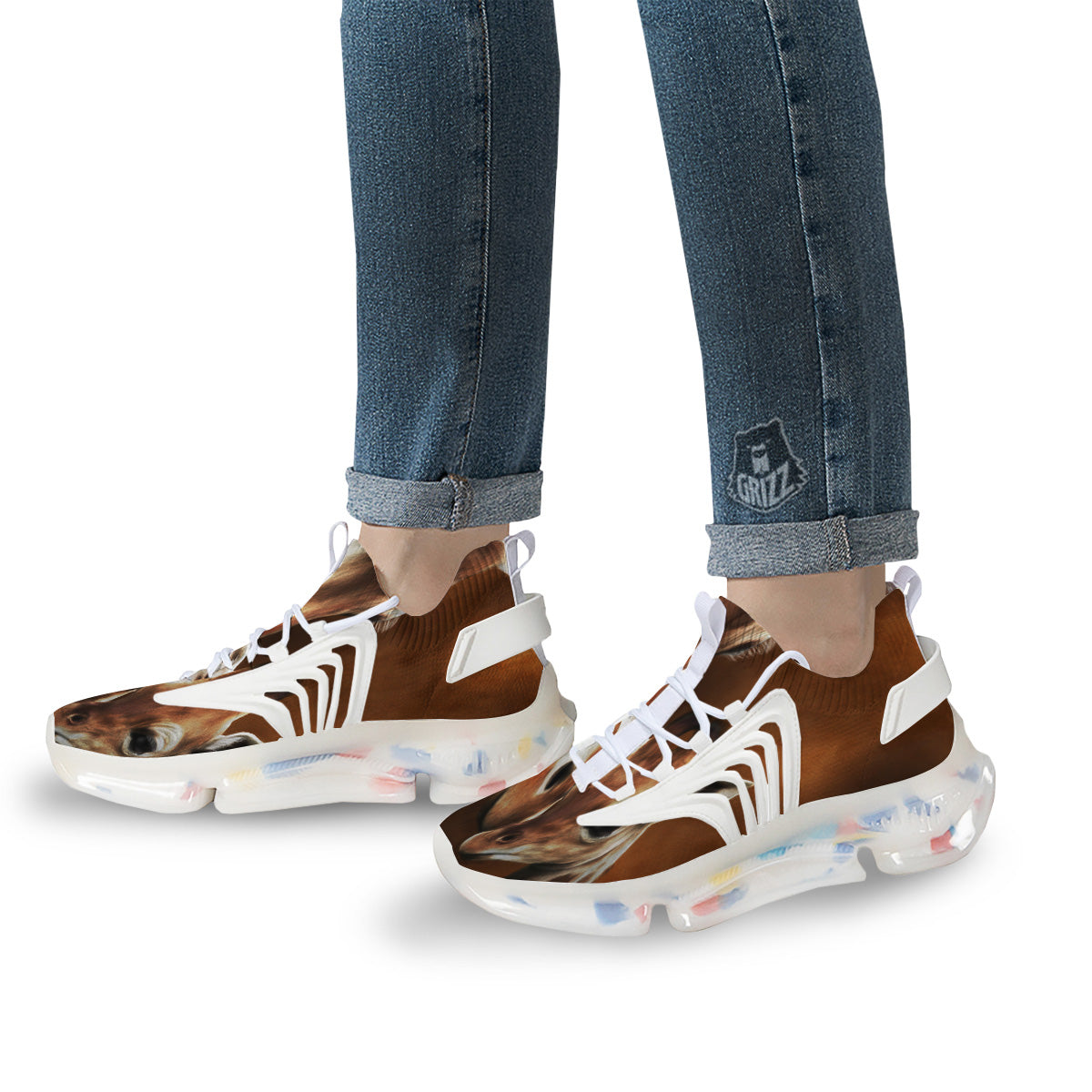 Giraffe Brown Print White Gym Shoes-grizzshop