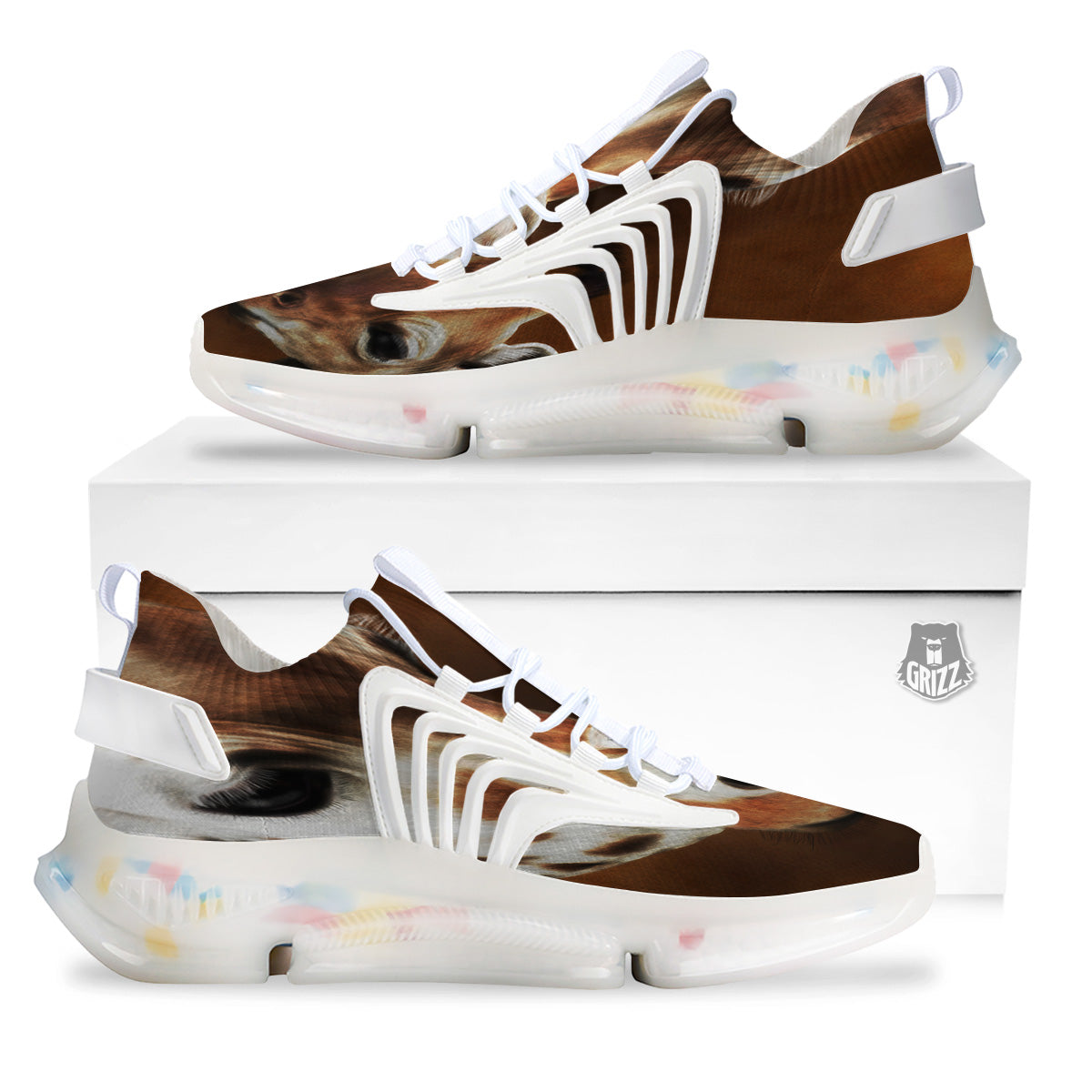 Giraffe Brown Print White Gym Shoes-grizzshop