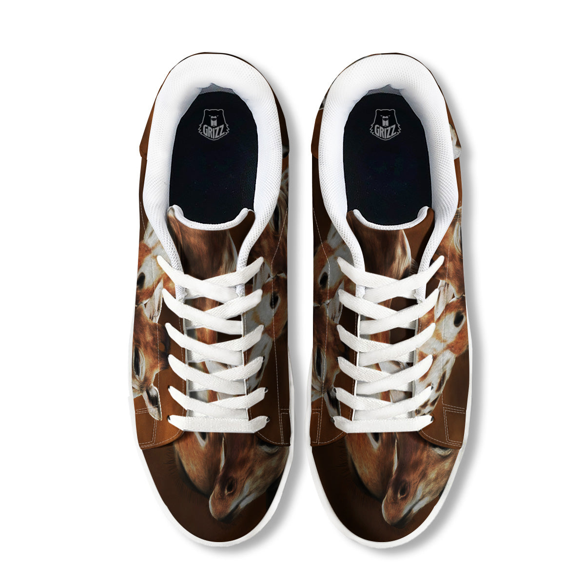 Giraffe Brown Print White Low Top Sneakers-grizzshop