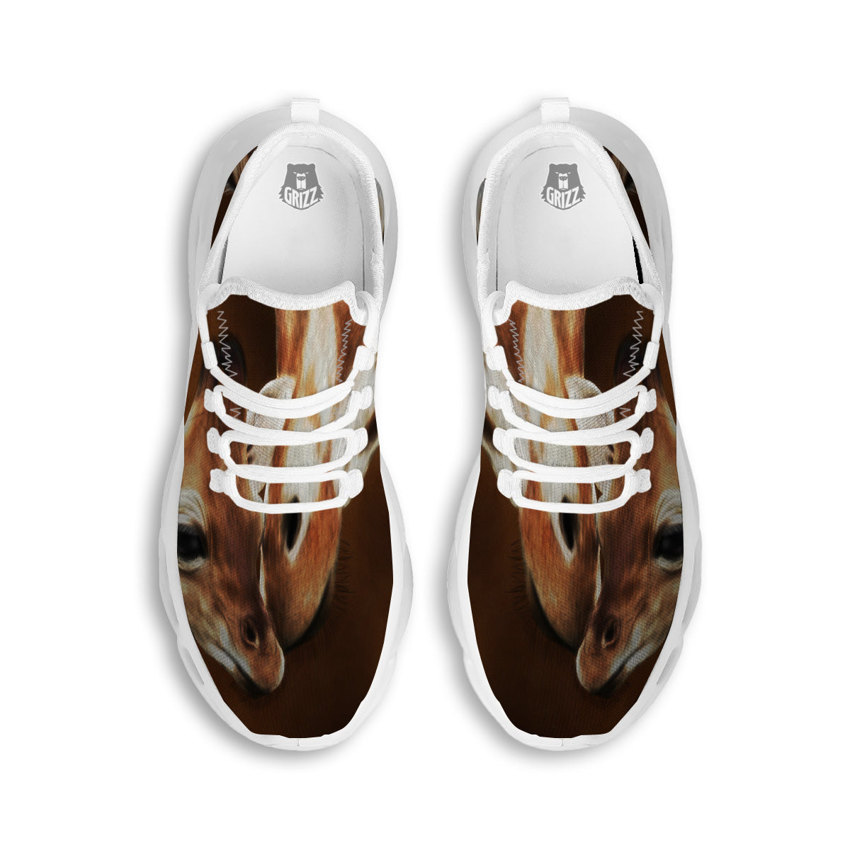 Giraffe Brown Print White Running Shoes-grizzshop