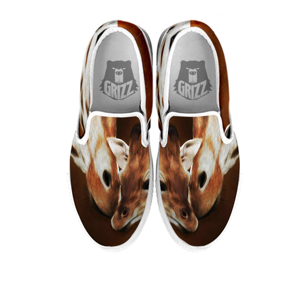 Giraffe Brown Print White Slip On Shoes-grizzshop