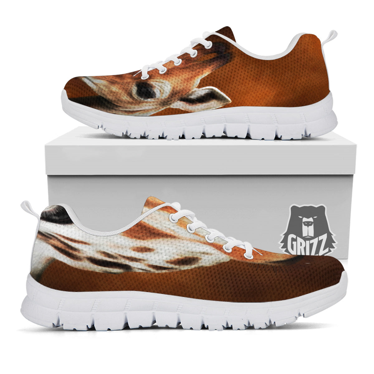 Giraffe Brown Print White Sneaker-grizzshop