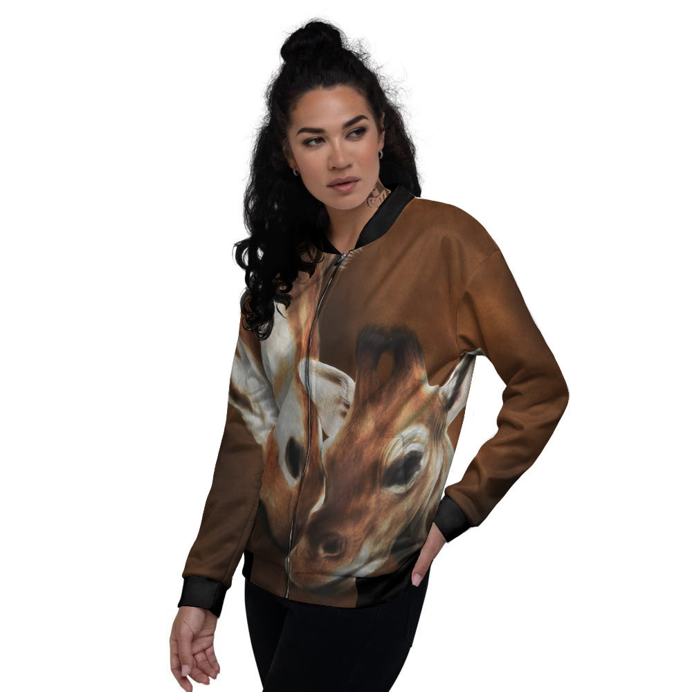 Giraffe Brown Print Women's Bomber Jacket-grizzshop