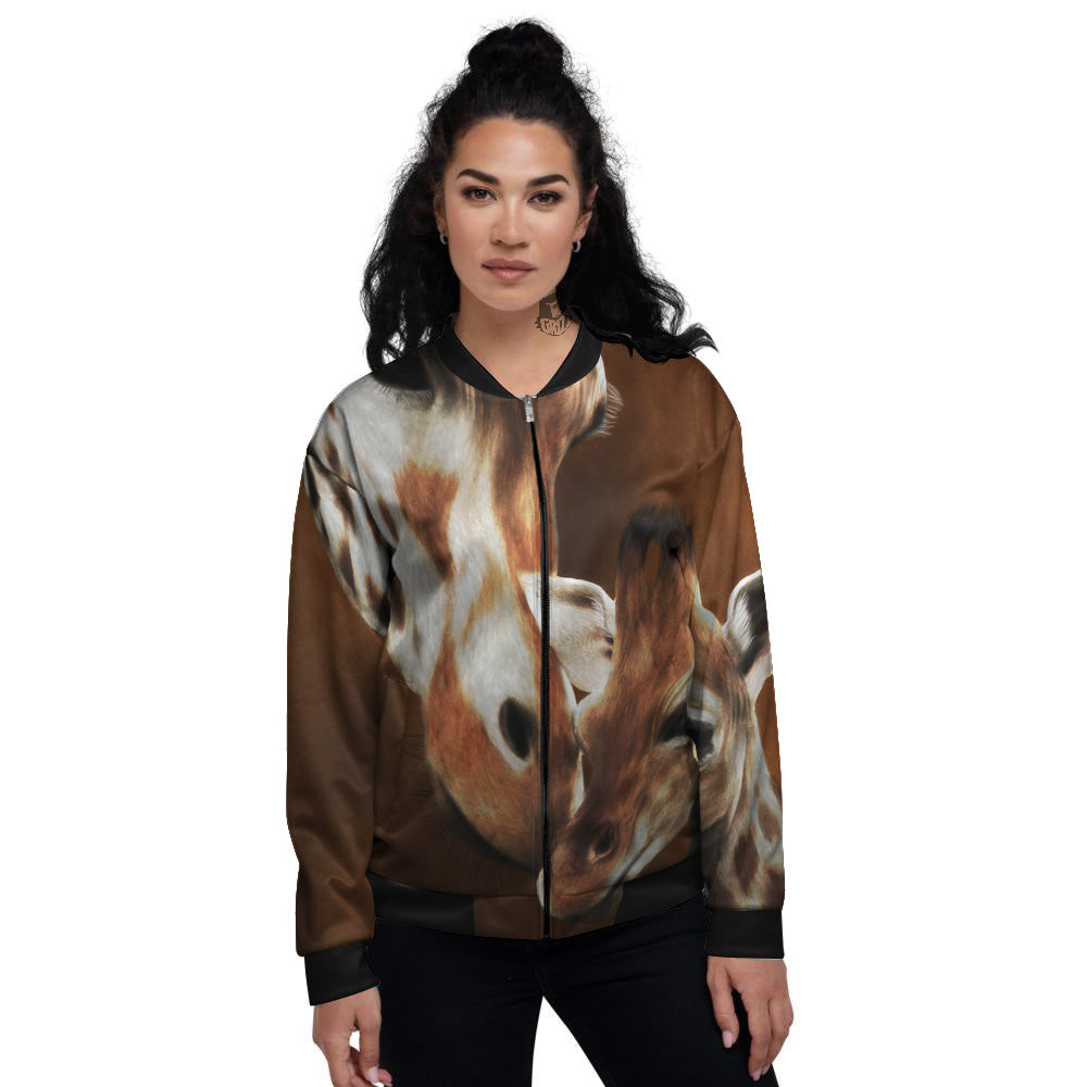 Giraffe Brown Print Women's Bomber Jacket-grizzshop
