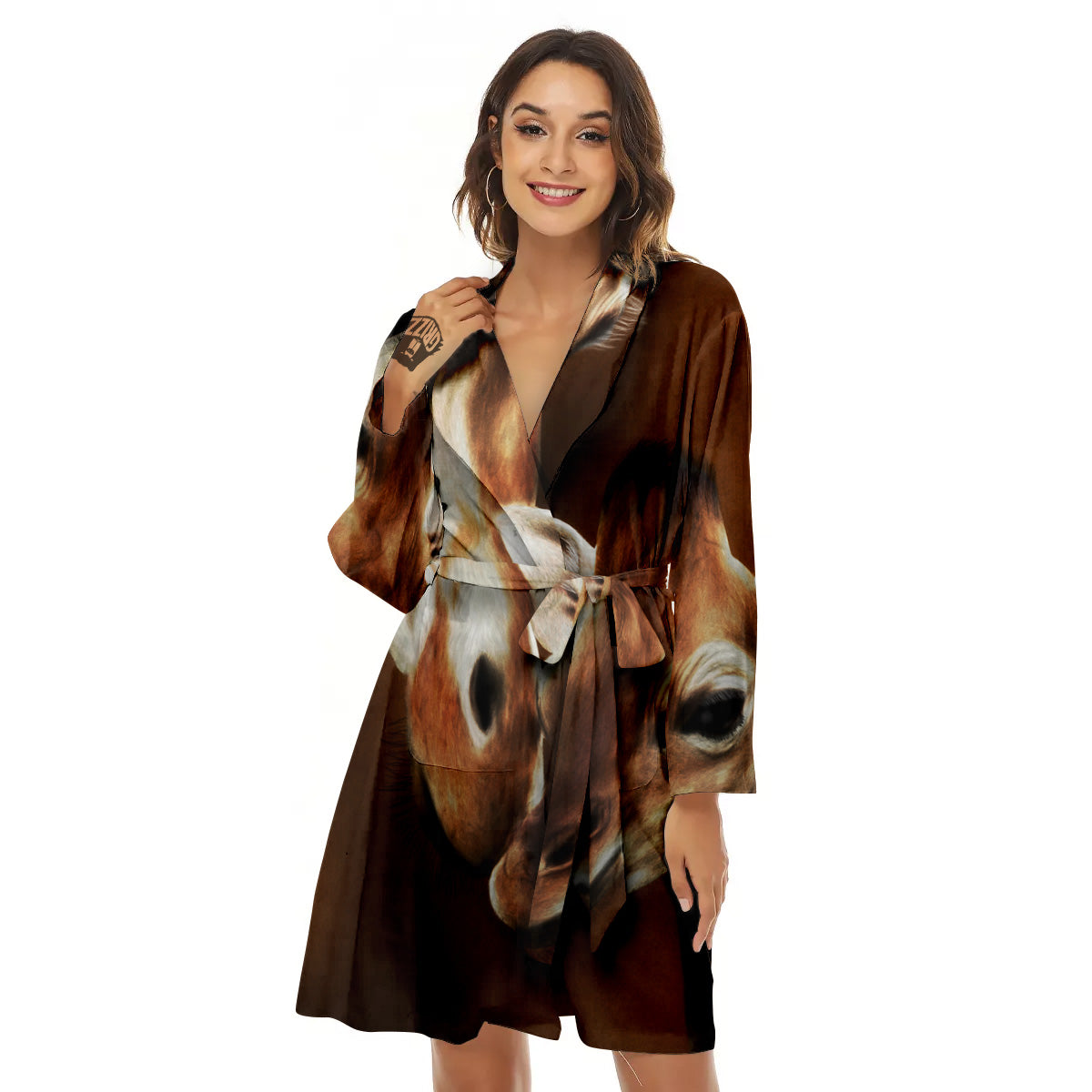 Giraffe Brown Print Women's Robe-grizzshop