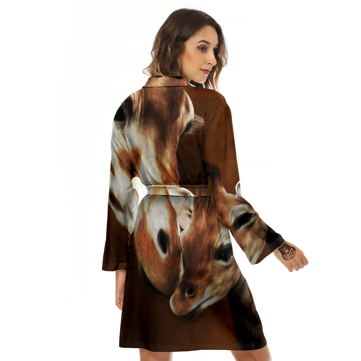 Giraffe Brown Print Women's Robe-grizzshop