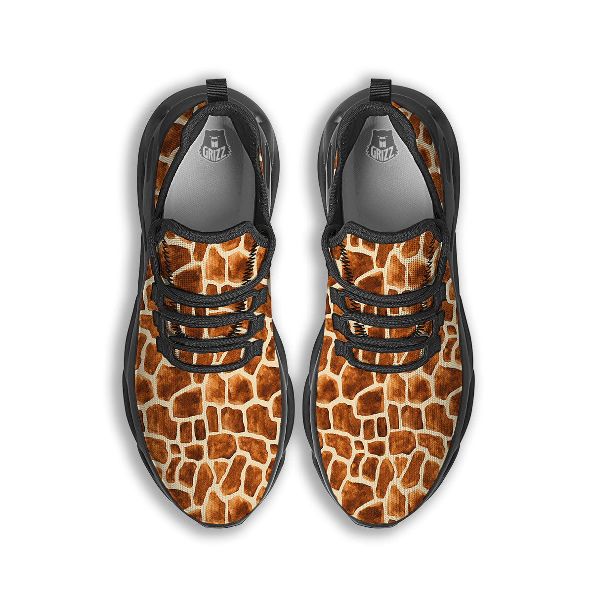 Giraffe Brown Watercolor Print Pattern Black Running Shoes-grizzshop