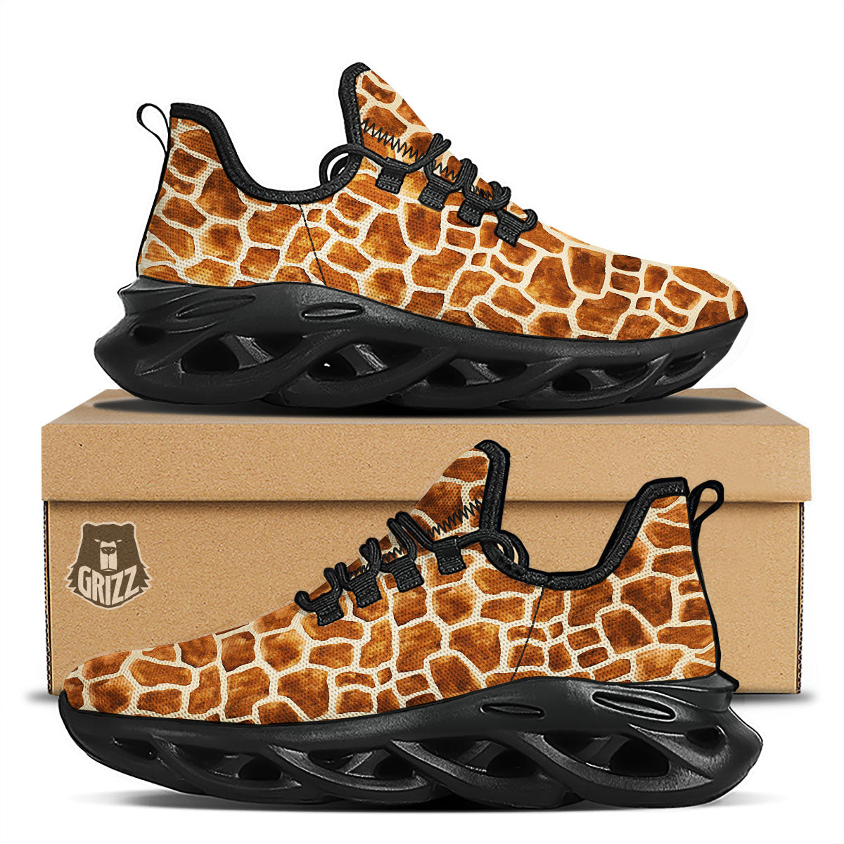 Giraffe Brown Watercolor Print Pattern Black Running Shoes-grizzshop