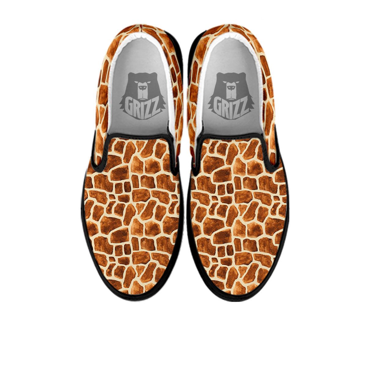 Giraffe Brown Watercolor Print Pattern Black Slip On Shoes-grizzshop