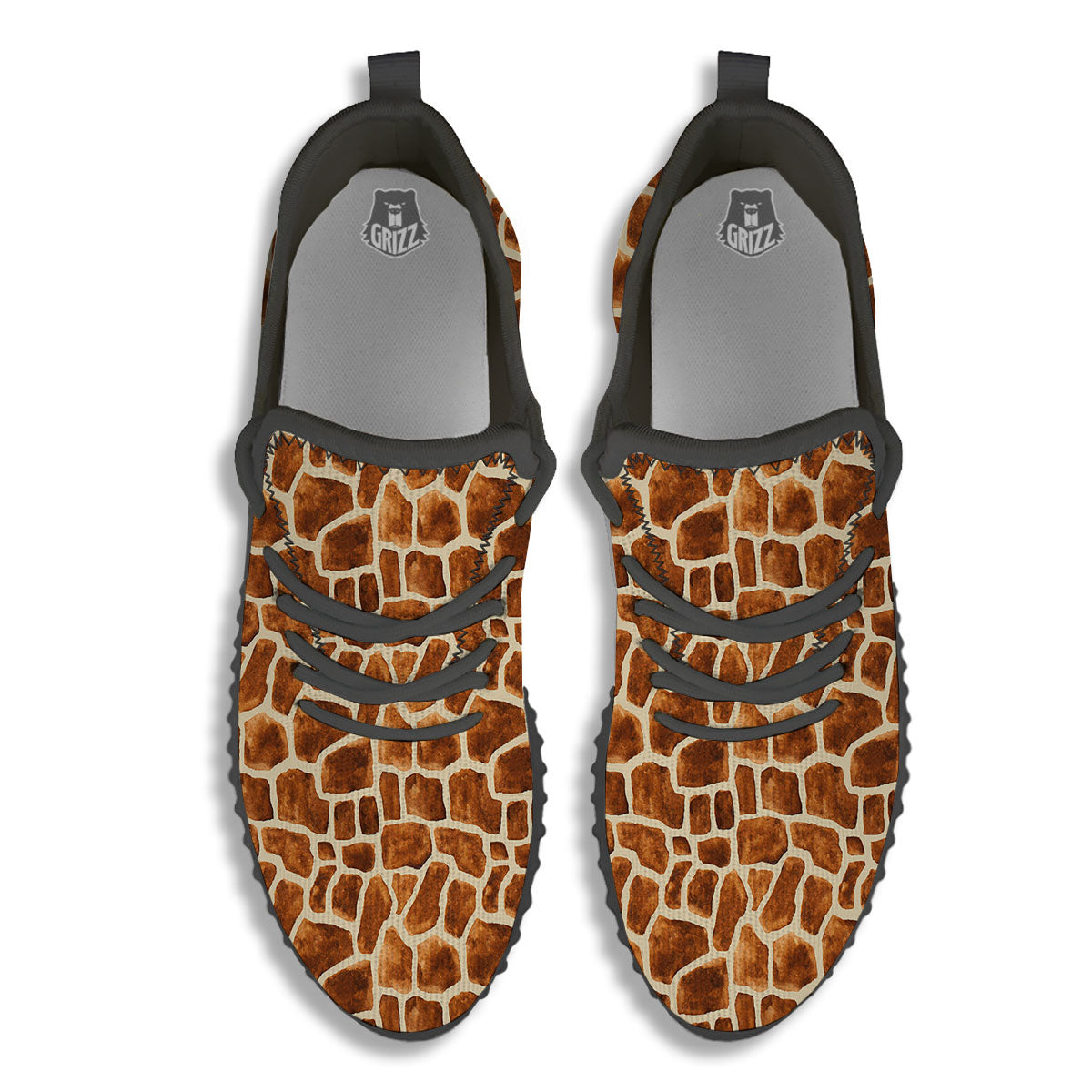 Giraffe Brown Watercolor Print Pattern Black Walking Shoes-grizzshop