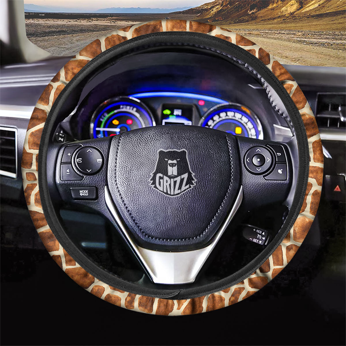Giraffe Brown Watercolor Print Pattern Car Steering Wheel Cover-grizzshop
