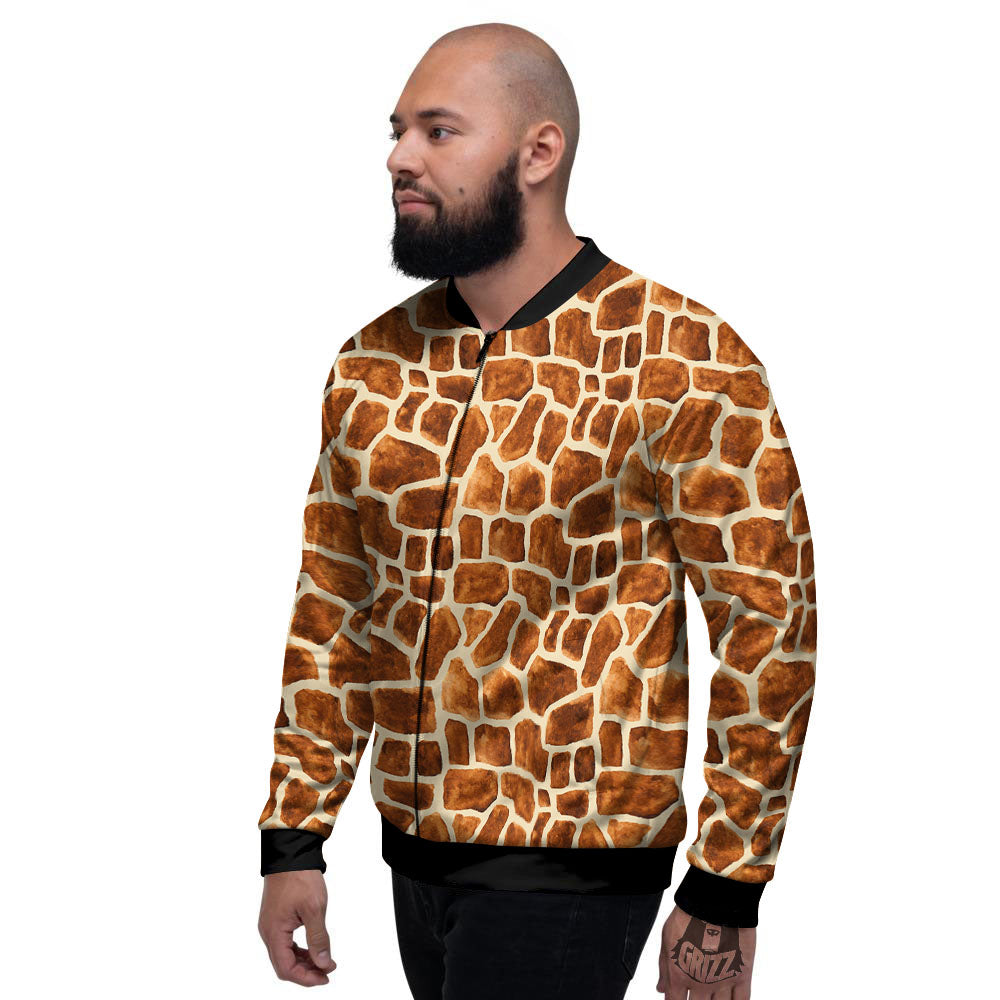 Giraffe Brown Watercolor Print Pattern Men's Bomber Jacket-grizzshop