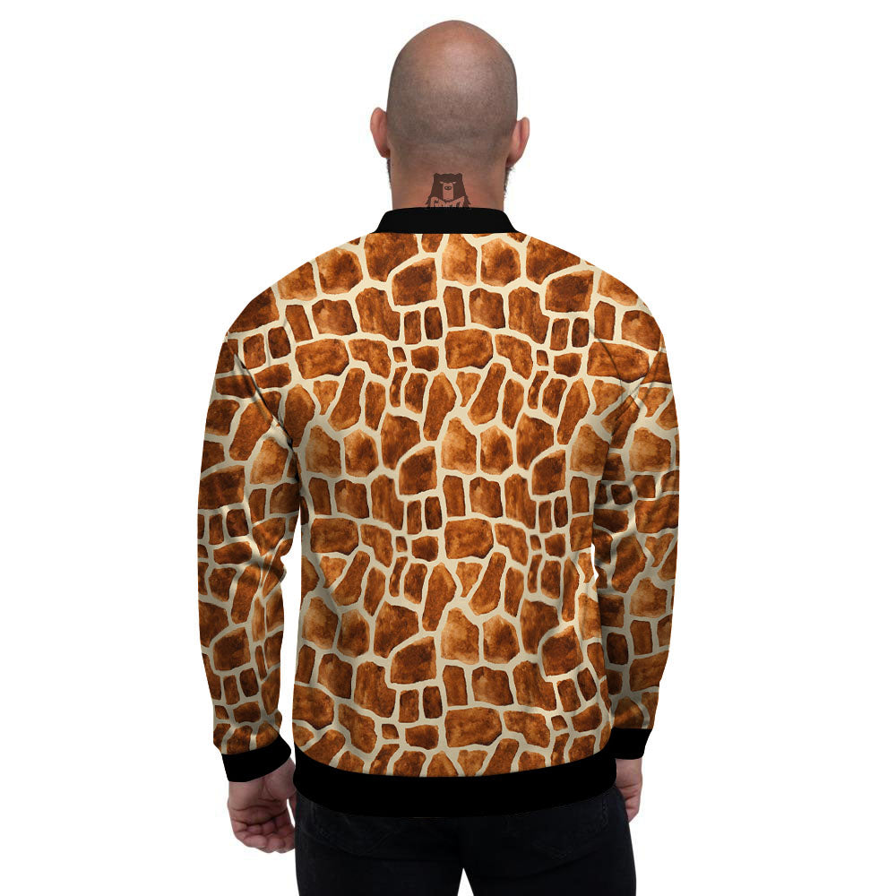 Giraffe Brown Watercolor Print Pattern Men's Bomber Jacket-grizzshop