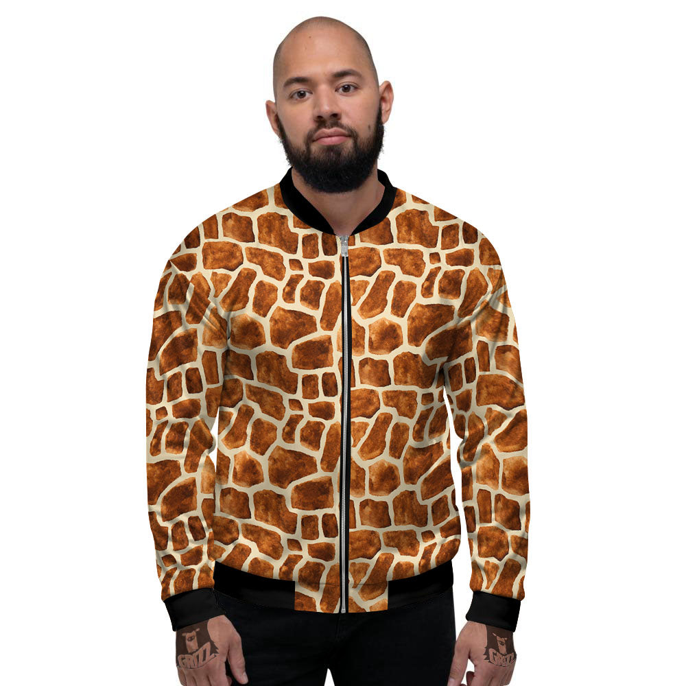 Giraffe Brown Watercolor Print Pattern Men's Bomber Jacket-grizzshop