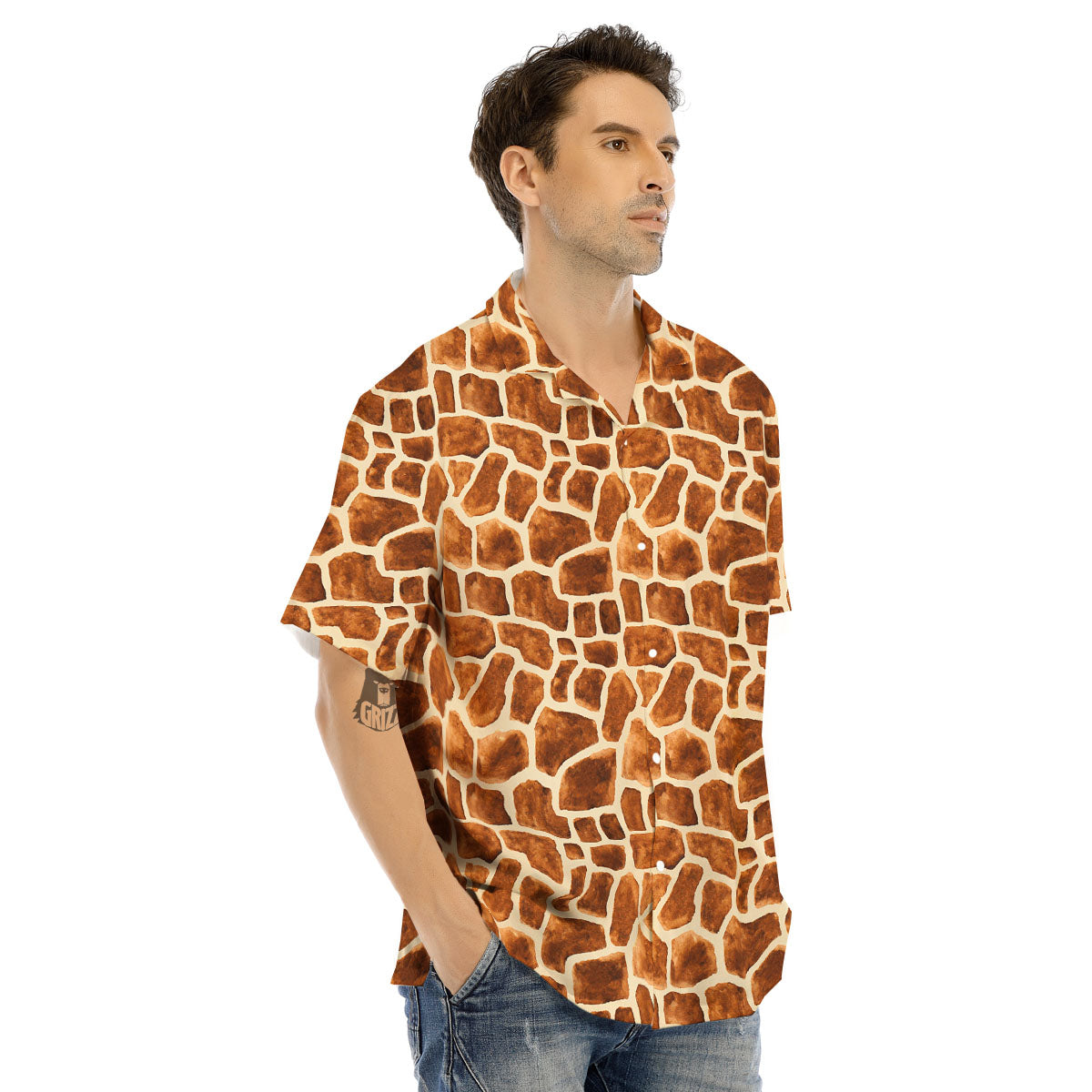 Giraffe Brown Watercolor Print Pattern Men's Hawaiian Shirt-grizzshop
