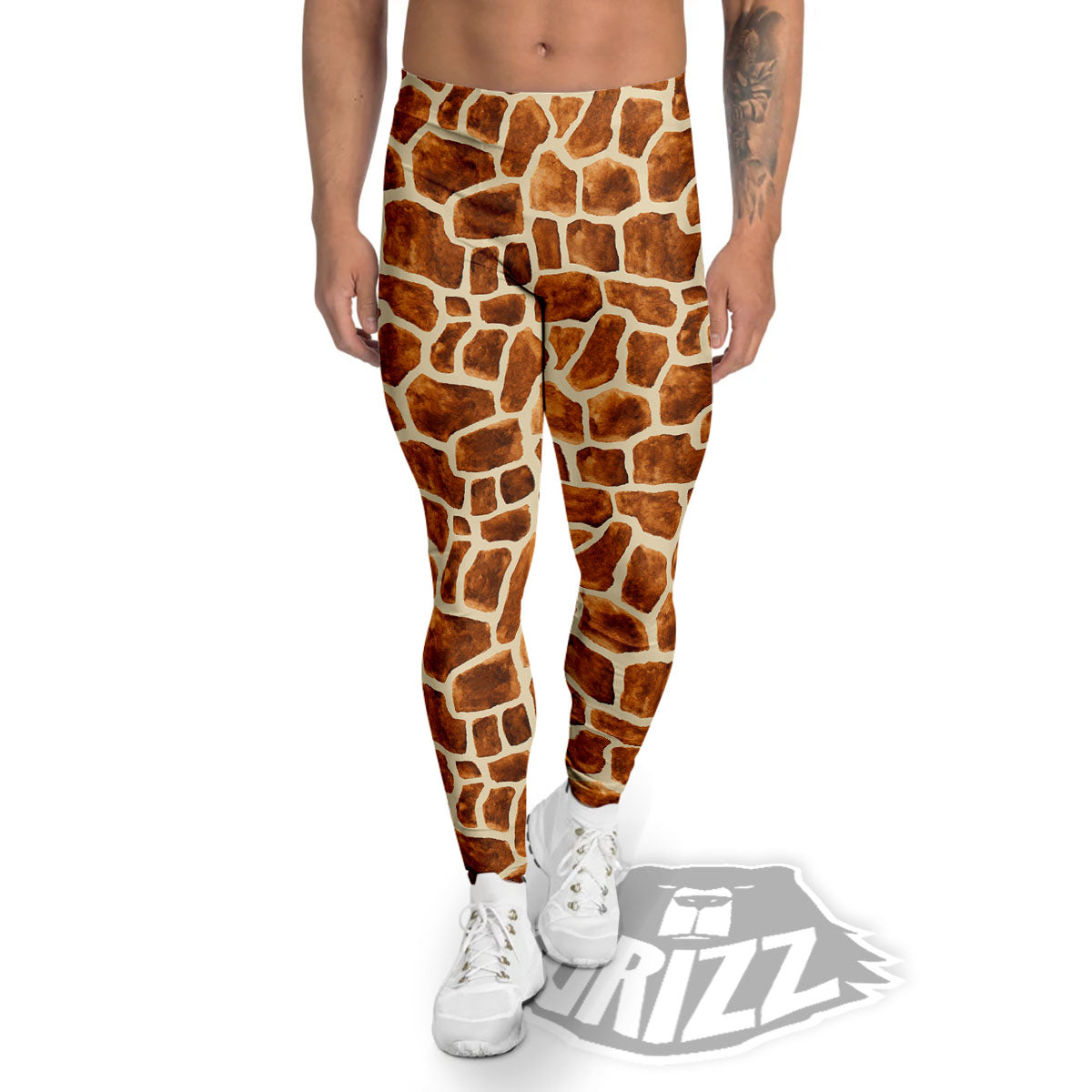 Giraffe Brown Watercolor Print Pattern Men's Leggings-grizzshop