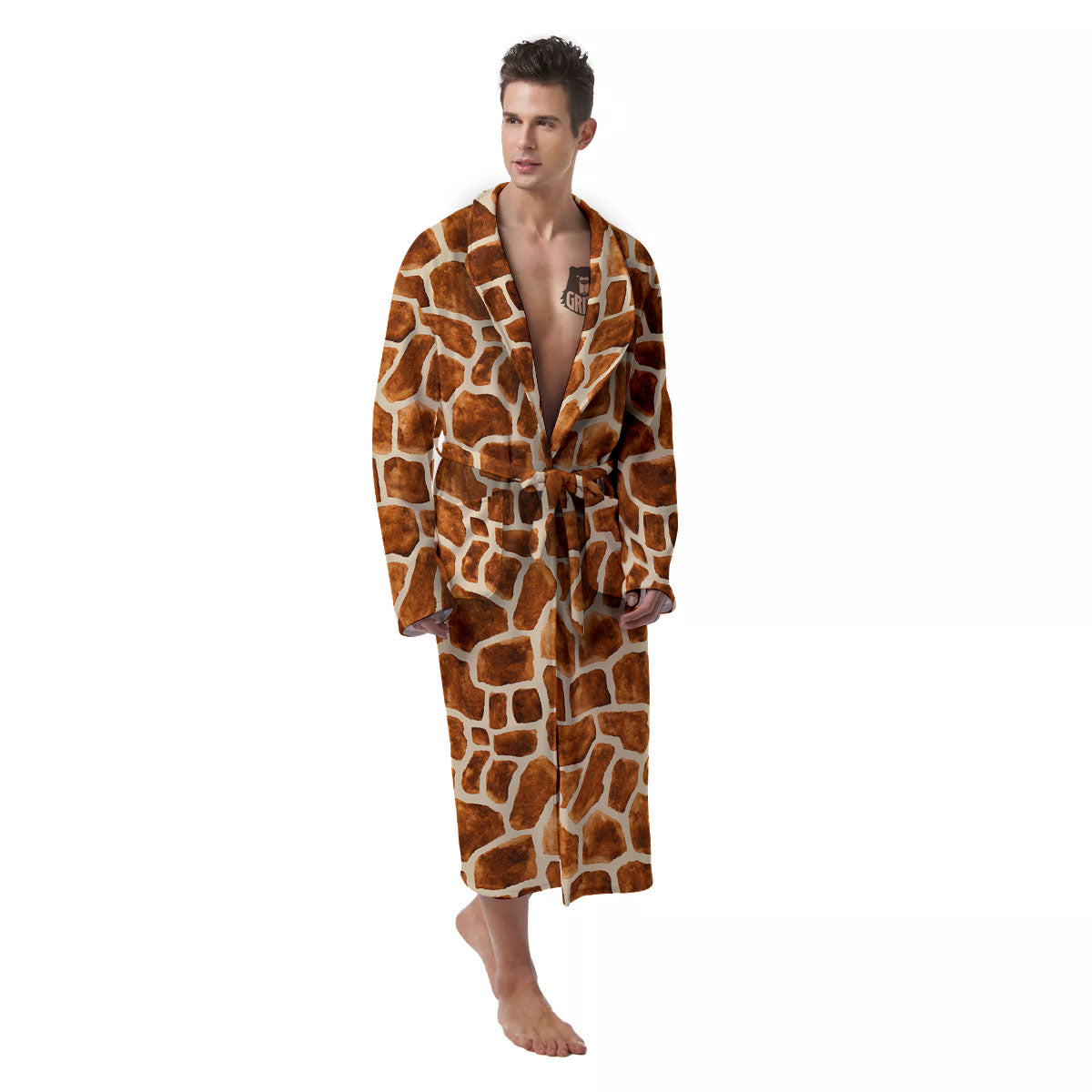 Giraffe Brown Watercolor Print Pattern Men's Robe-grizzshop