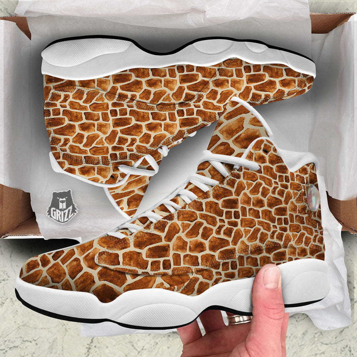 Giraffe Brown Watercolor Print Pattern White Basketball Shoes-grizzshop