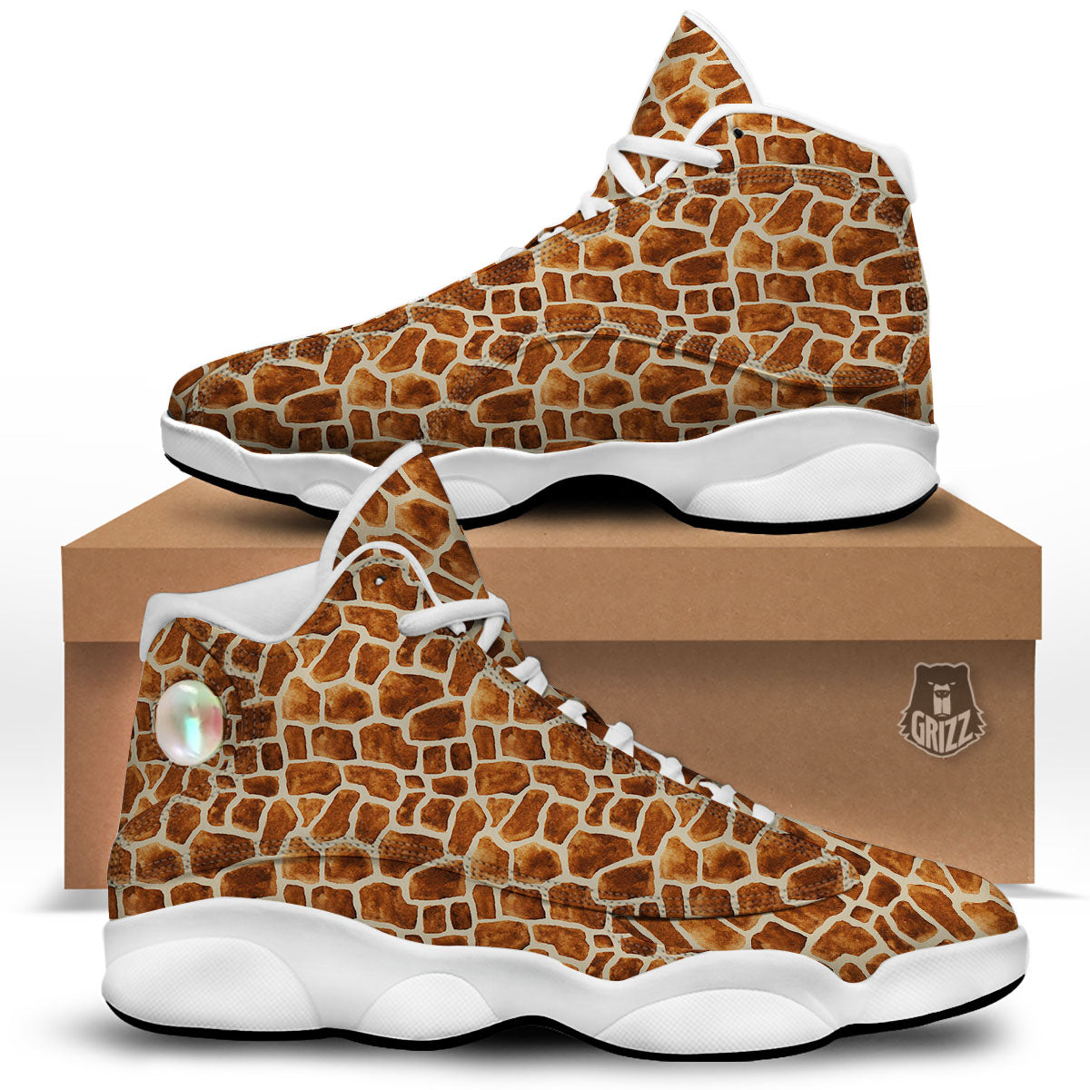 Giraffe Brown Watercolor Print Pattern White Basketball Shoes-grizzshop