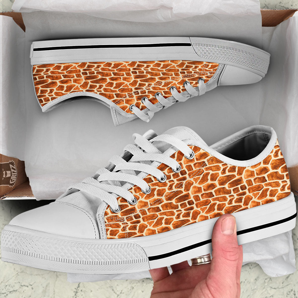 Giraffe Brown Watercolor Print Pattern White Low Top Shoes-grizzshop