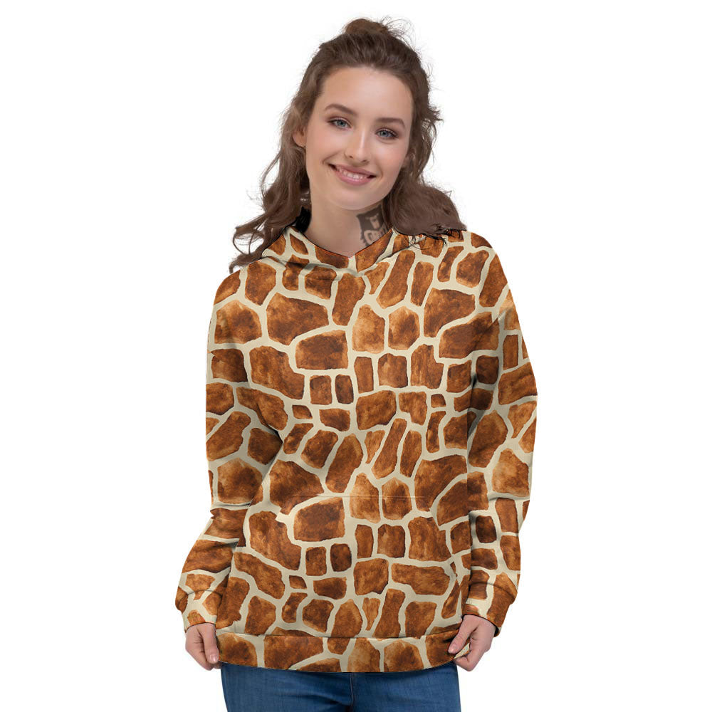 Giraffe Brown Watercolor Print Pattern Women's Hoodie-grizzshop