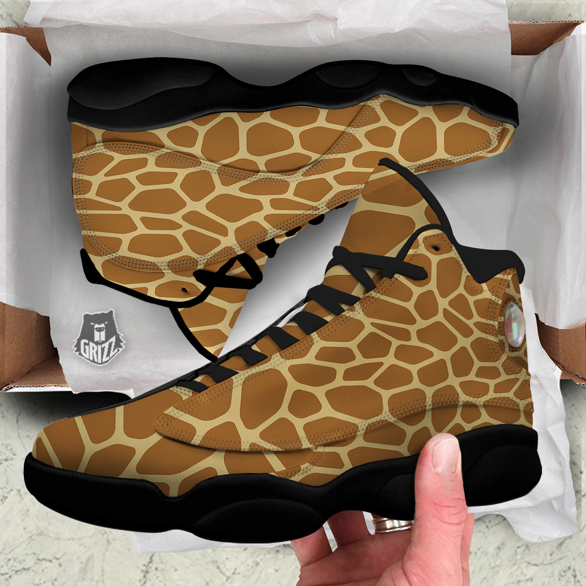 Giraffe Brown Yellow Print Pattern Black Basketball Shoes-grizzshop
