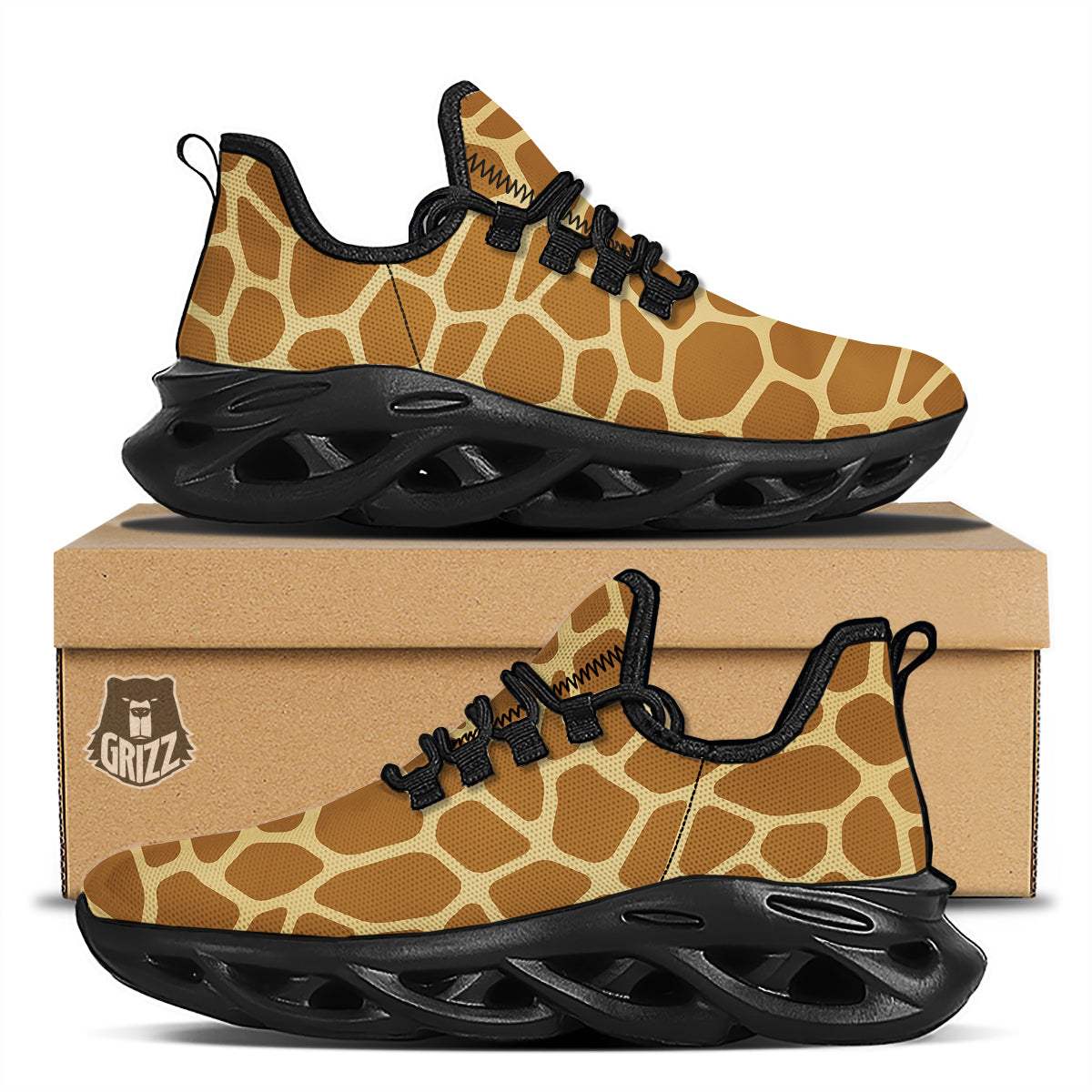 Giraffe Brown Yellow Print Pattern Black Running Shoes-grizzshop