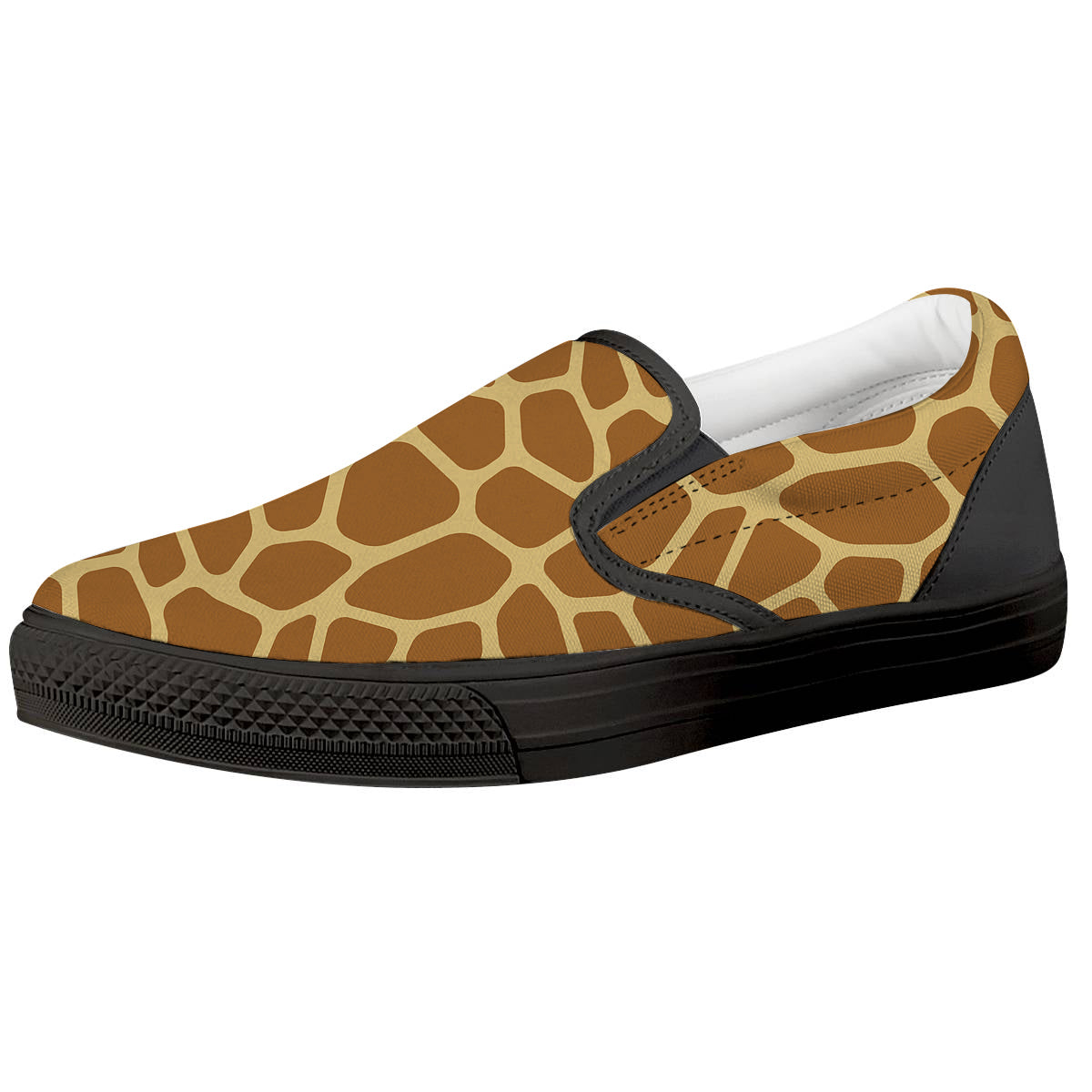 Giraffe Brown Yellow Print Pattern Black Slip On Shoes-grizzshop