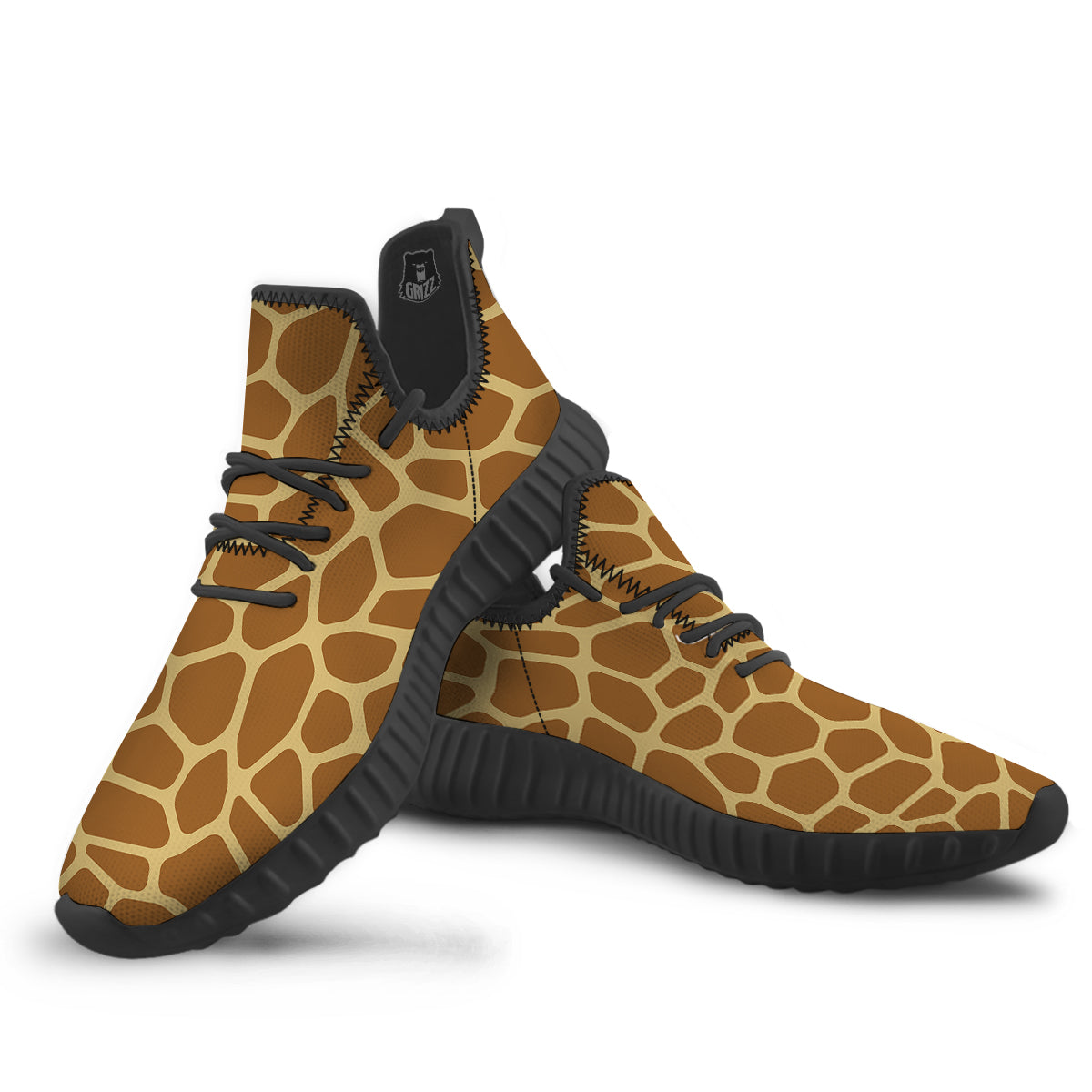 Giraffe Brown Yellow Print Pattern Black Walking Shoes-grizzshop