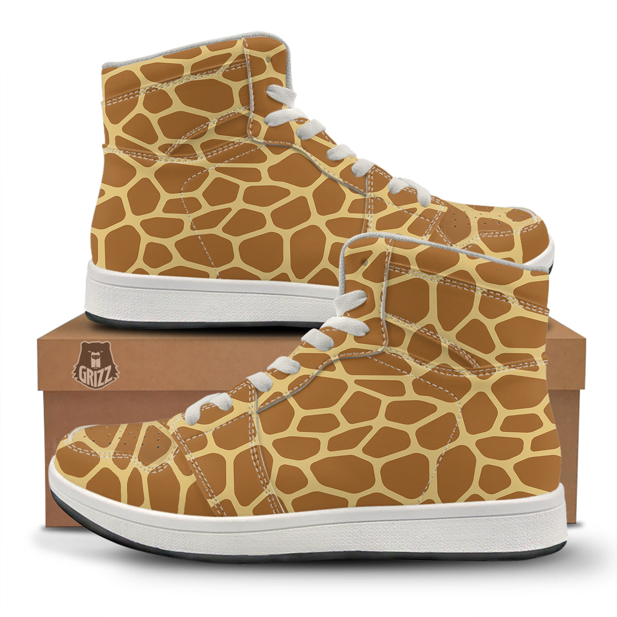 Giraffe Brown Yellow Print Pattern High Top Sneakers-grizzshop