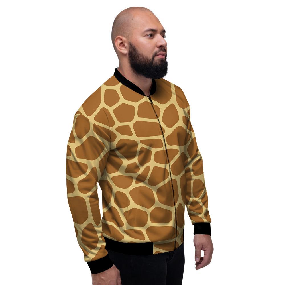 Giraffe Brown Yellow Print Pattern Men's Bomber Jacket-grizzshop
