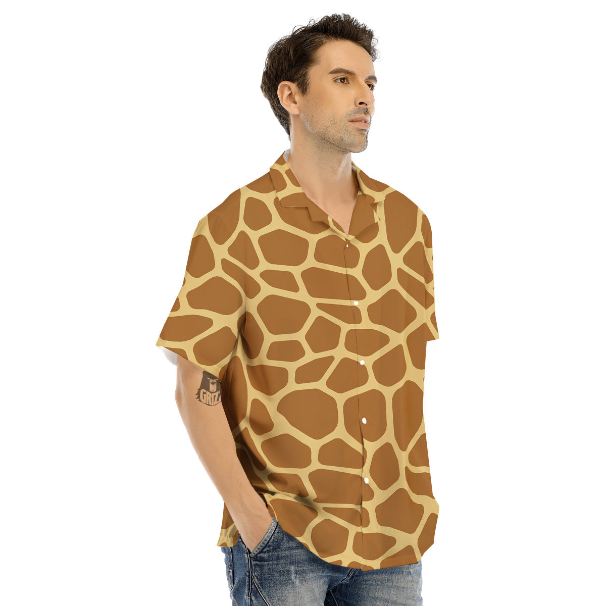 Giraffe Brown Yellow Print Pattern Men's Hawaiian Shirt-grizzshop
