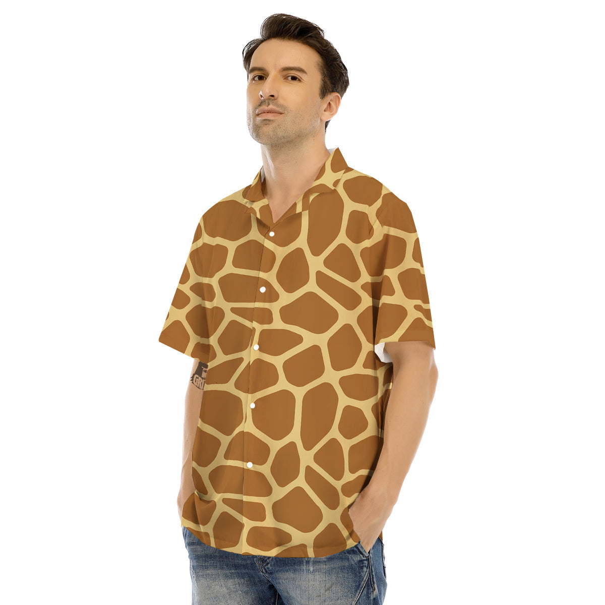 Giraffe Brown Yellow Print Pattern Men's Hawaiian Shirt-grizzshop