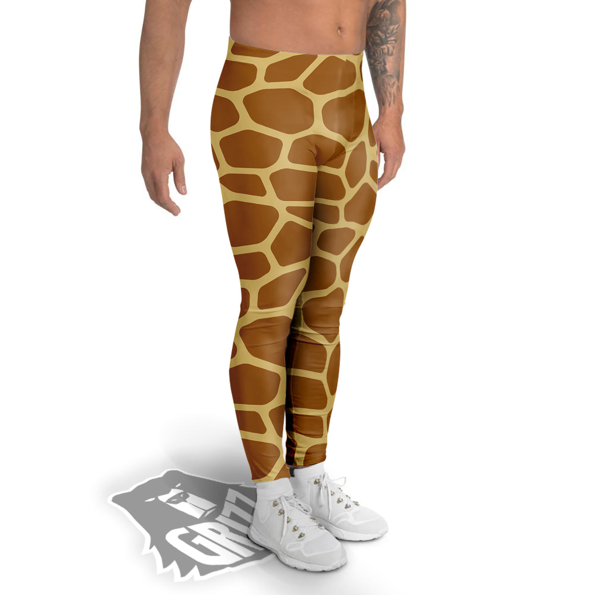 Giraffe Brown Yellow Print Pattern Men's Leggings-grizzshop