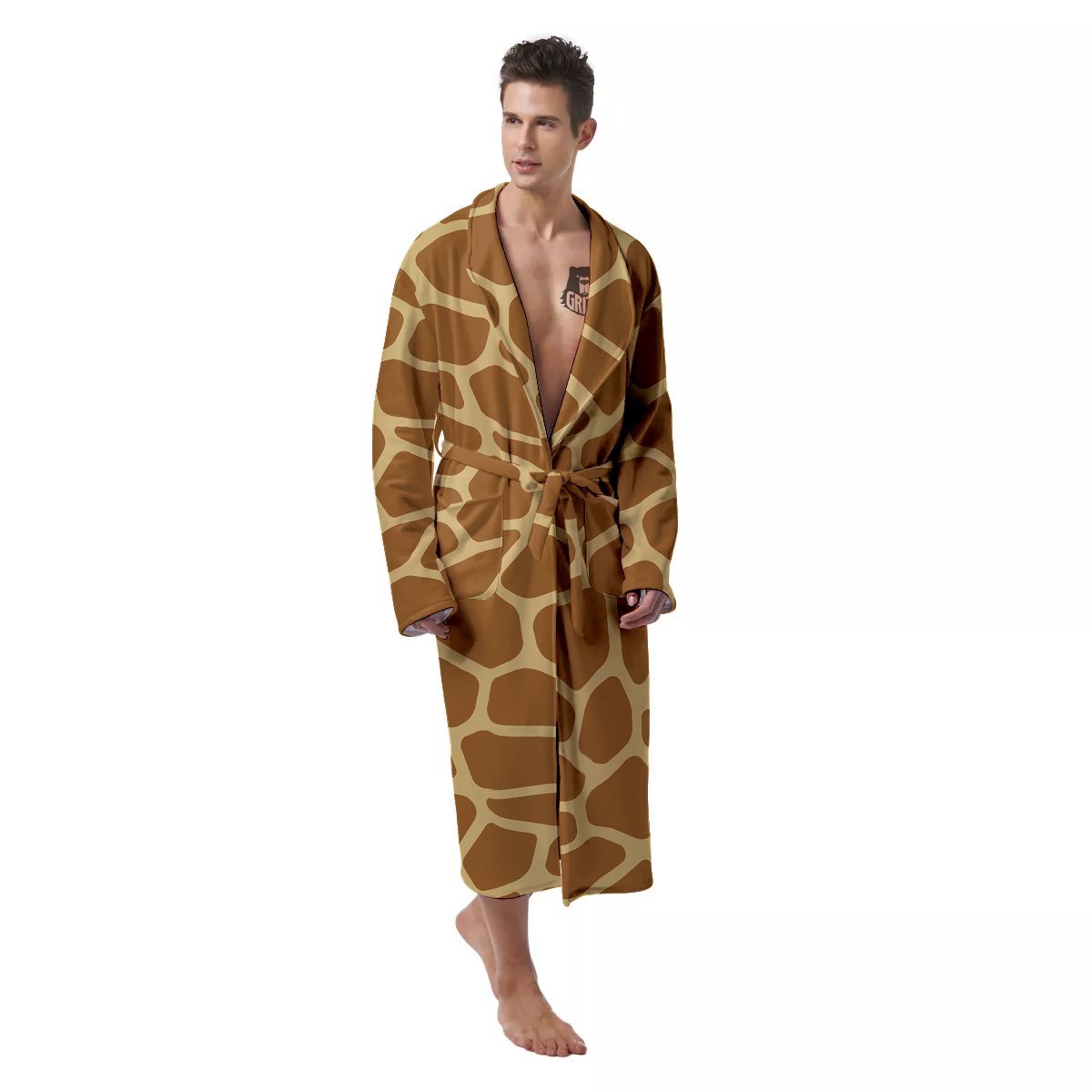 Giraffe Brown Yellow Print Pattern Men's Robe-grizzshop