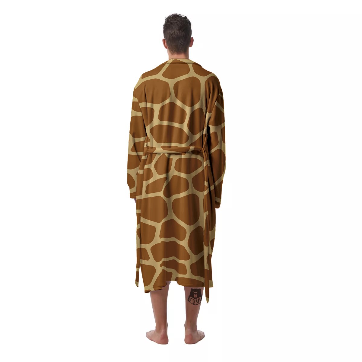 Giraffe Brown Yellow Print Pattern Men's Robe-grizzshop