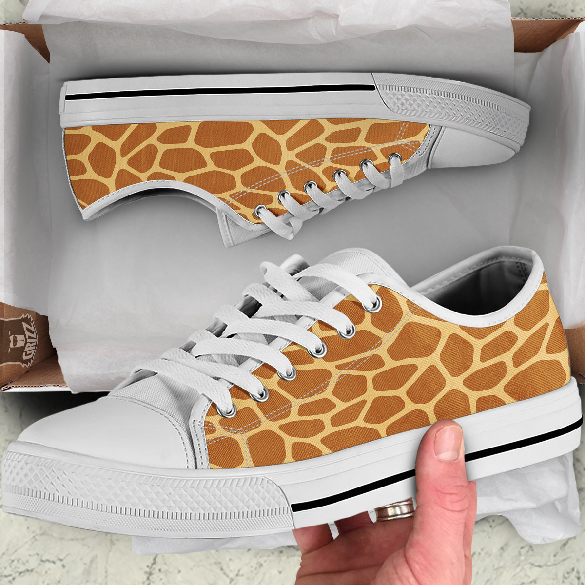 Giraffe Brown Yellow Print Pattern White Low Top Shoes-grizzshop