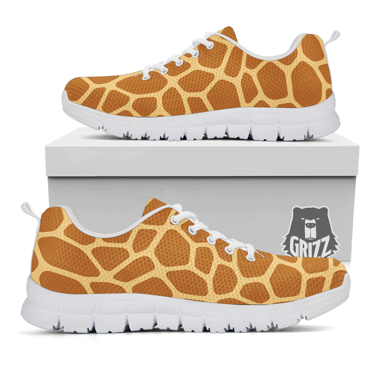 Giraffe Brown Yellow Print Pattern White Sneaker-grizzshop