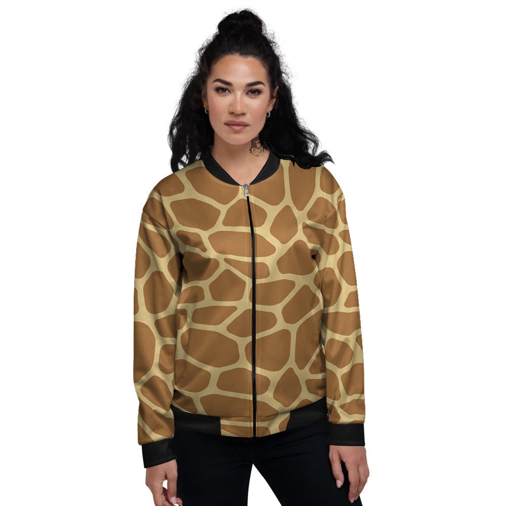 Giraffe Brown Yellow Print Pattern Women's Bomber Jacket-grizzshop