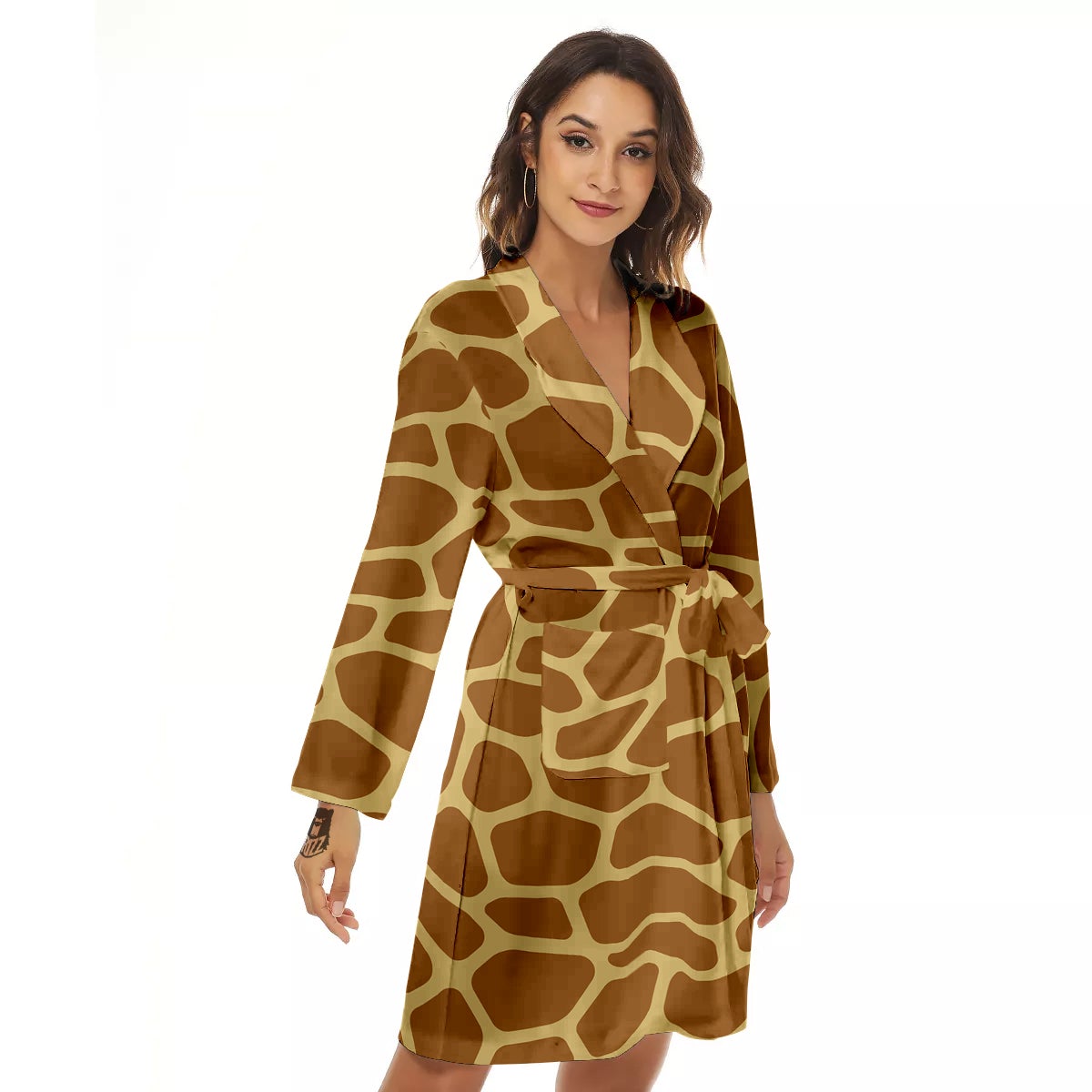 Giraffe Brown Yellow Print Pattern Women's Robe-grizzshop