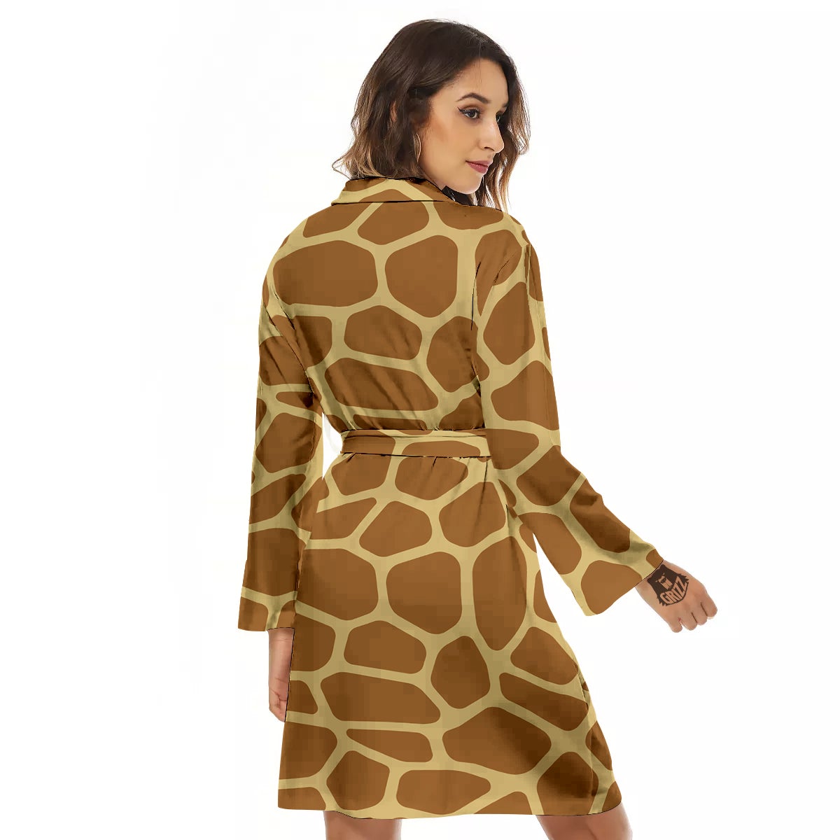 Giraffe Brown Yellow Print Pattern Women's Robe-grizzshop