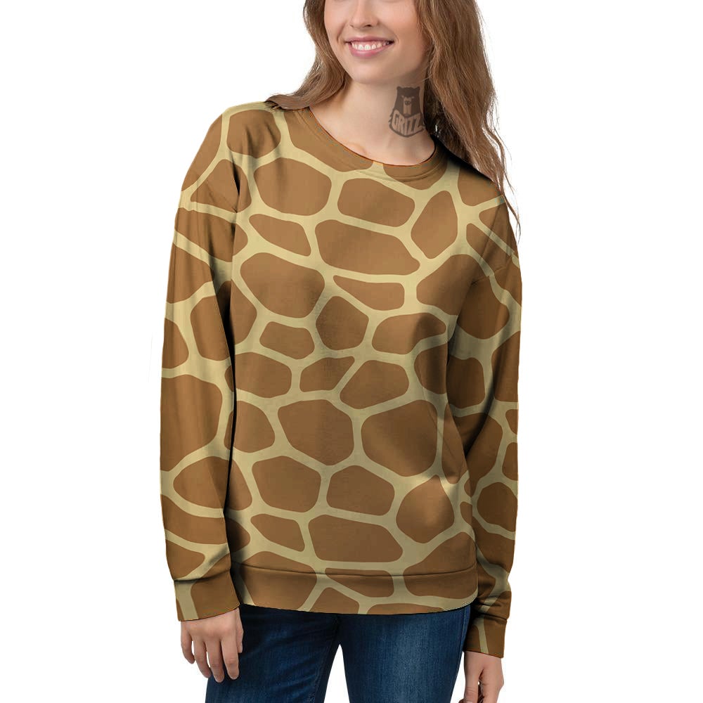 Giraffe Brown Yellow Print Pattern Women's Sweatshirt-grizzshop