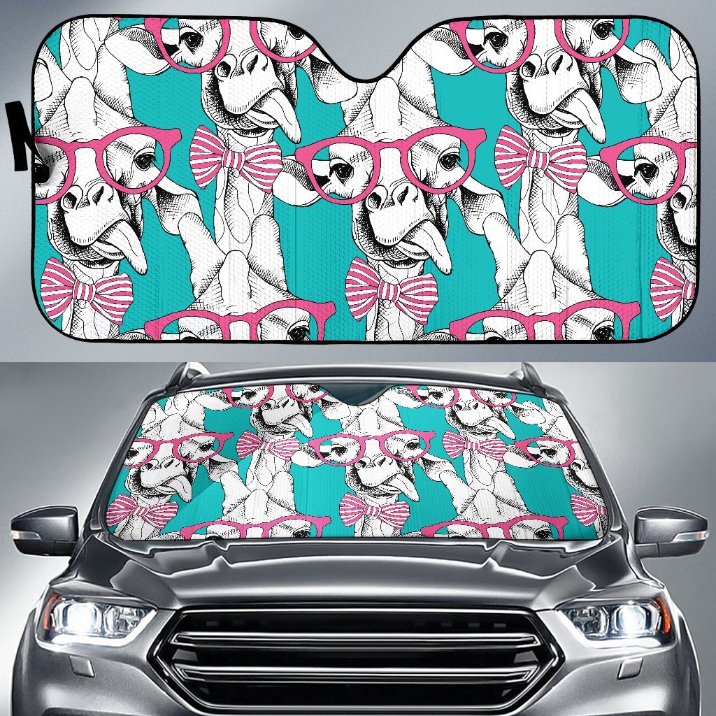 Giraffe Cartoon Pattern Print Car Sun Shade-grizzshop