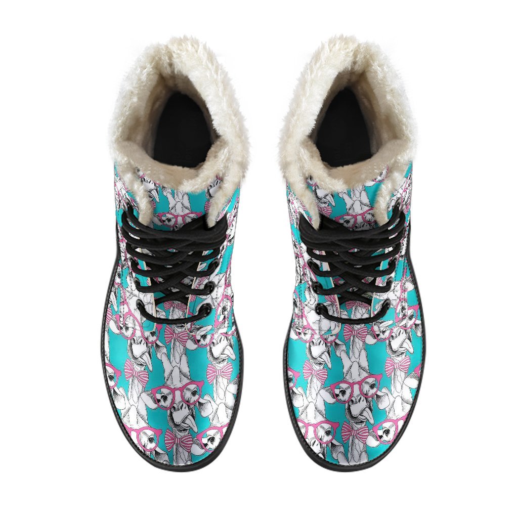 Giraffe Cartoon Pattern Print Comfy Winter Boots-grizzshop