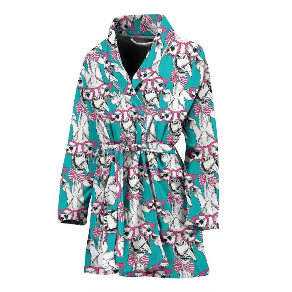 Giraffe Cartoon Pattern Print Women Long Robe-grizzshop