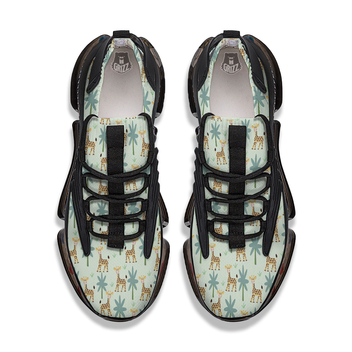 Giraffe Cartoon Print Pattern Black Gym Shoes-grizzshop