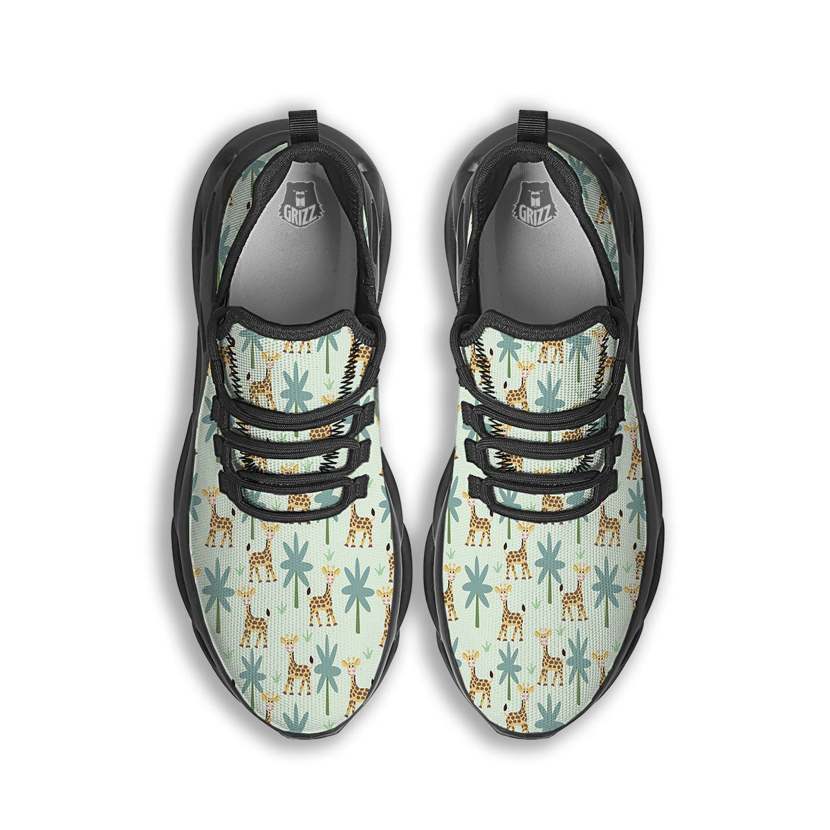 Giraffe Cartoon Print Pattern Black Running Shoes-grizzshop