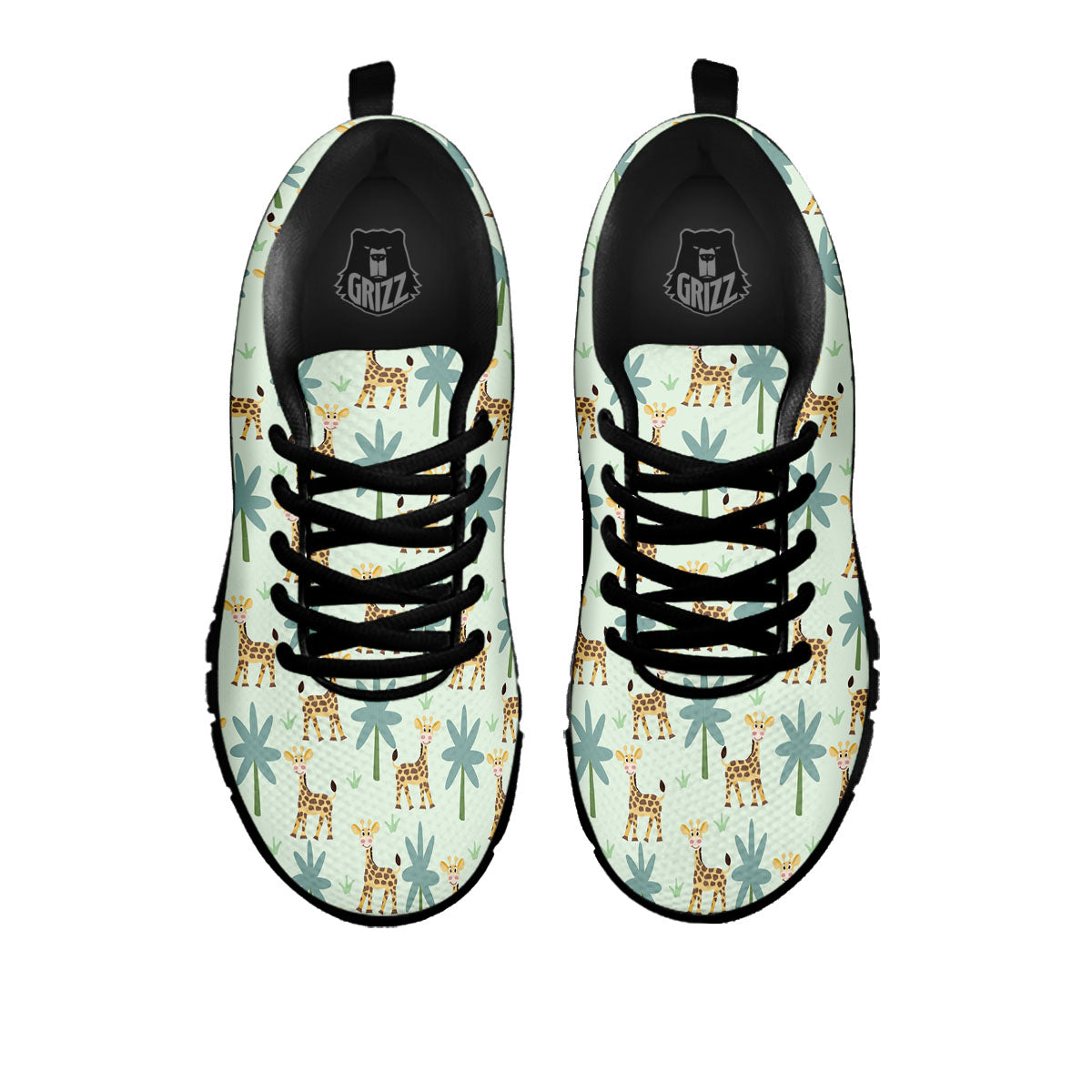 Giraffe Cartoon Print Pattern Black Sneaker-grizzshop